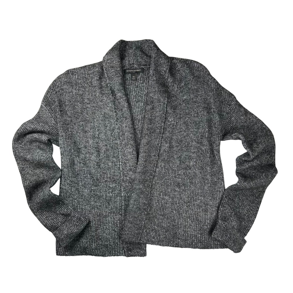 Banana Republic Womens XS Gray Marled Knit Open Front Shawl Collar Card Sweater